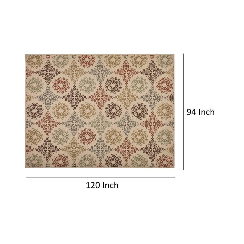 Monis Area Rug, 8 x 10, Floral Patterns, Power Loomed, Ivory Indoor Outdoor -BM321270