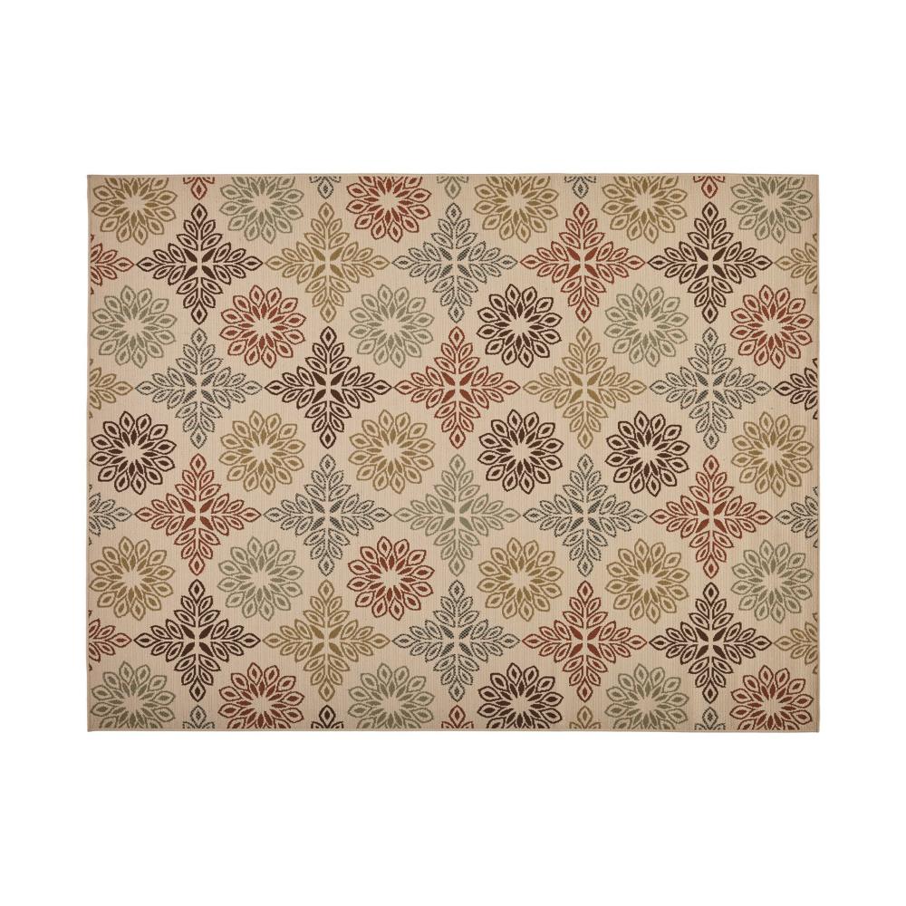 Monis Area Rug, 8 x 10, Floral Patterns, Power Loomed, Ivory Indoor Outdoor