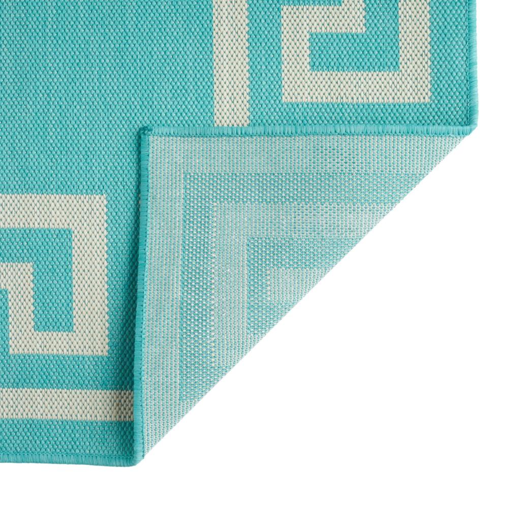 Kiya Area Rug, 8 x 10, Ivory Greek Key Pattern, Teal Blue Indoor Outdoor -BM321272