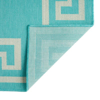 Kiya Area Rug, 8 x 10, Ivory Greek Key Pattern, Teal Blue Indoor Outdoor -BM321272