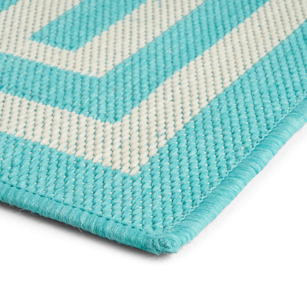 Kiya Area Rug, 8 x 10, Ivory Greek Key Pattern, Teal Blue Indoor Outdoor -BM321272