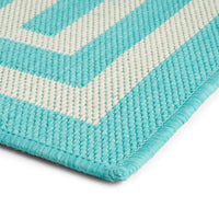 Kiya Area Rug, 8 x 10, Ivory Greek Key Pattern, Teal Blue Indoor Outdoor -BM321272