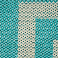 Kiya Area Rug, 8 x 10, Ivory Greek Key Pattern, Teal Blue Indoor Outdoor -BM321272