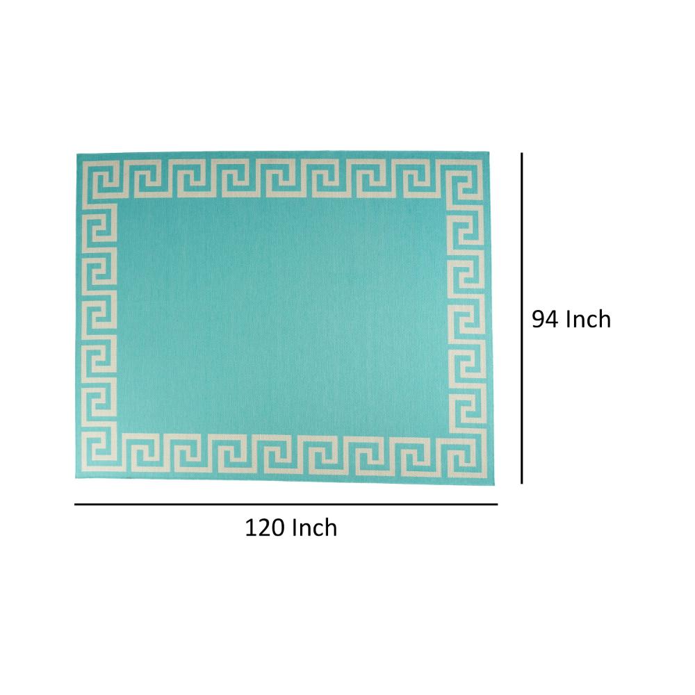 Kiya Area Rug, 8 x 10, Ivory Greek Key Pattern, Teal Blue Indoor Outdoor -BM321272