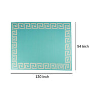 Kiya Area Rug, 8 x 10, Ivory Greek Key Pattern, Teal Blue Indoor Outdoor -BM321272