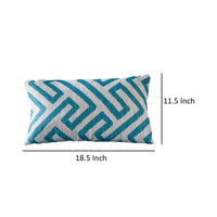 Reem Rectangular Pillow Set of 2, 12 x 19, Blue Greek Key, White Polyester By Casagear Home