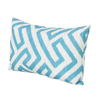 Reem Rectangular Pillow, 12 x 19, Blue Greek Key Design, White Polyester By Casagear Home