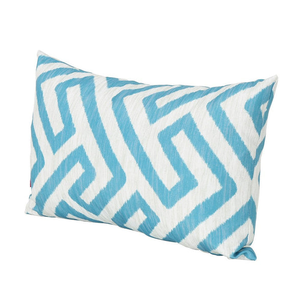 Reem Rectangular Pillow, 12 x 19, Blue Greek Key Design, White Polyester By Casagear Home