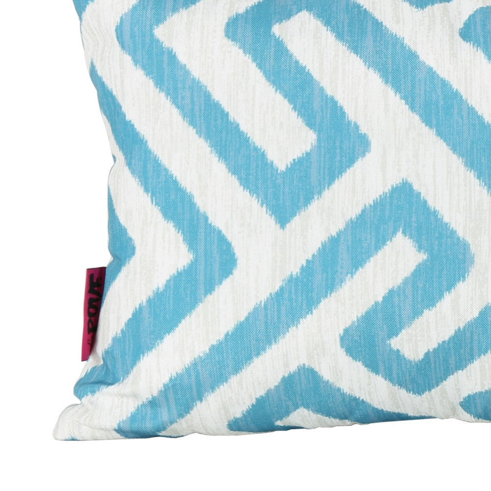 Reem Rectangular Pillow, 12 x 19, Blue Greek Key Design, White Polyester By Casagear Home