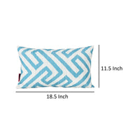 Reem Rectangular Pillow, 12 x 19, Blue Greek Key Design, White Polyester By Casagear Home