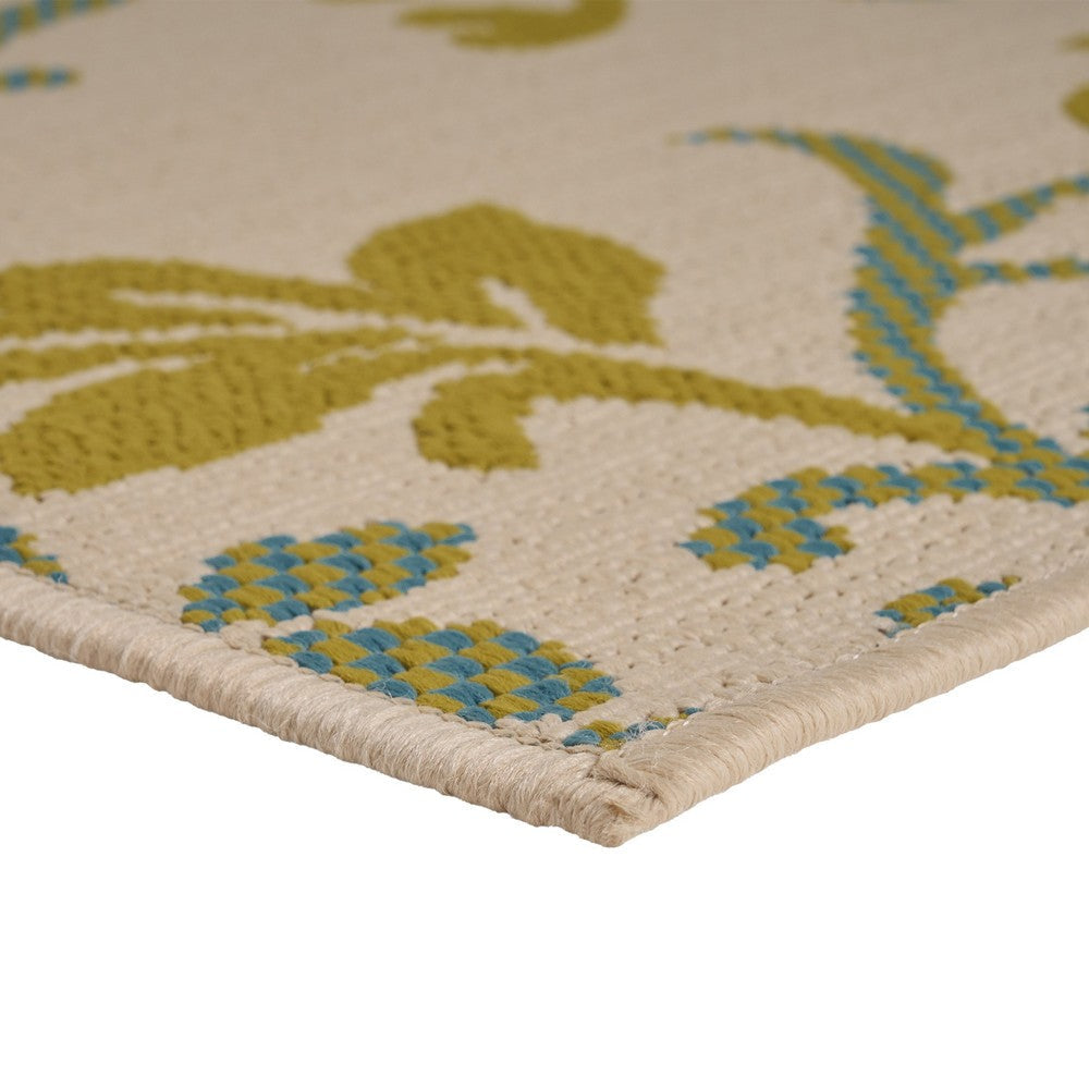 Ira Area Rug, Floral Details, 5 x 7 Power Loomed Ivory Green Indoor Outdoor By Casagear Home