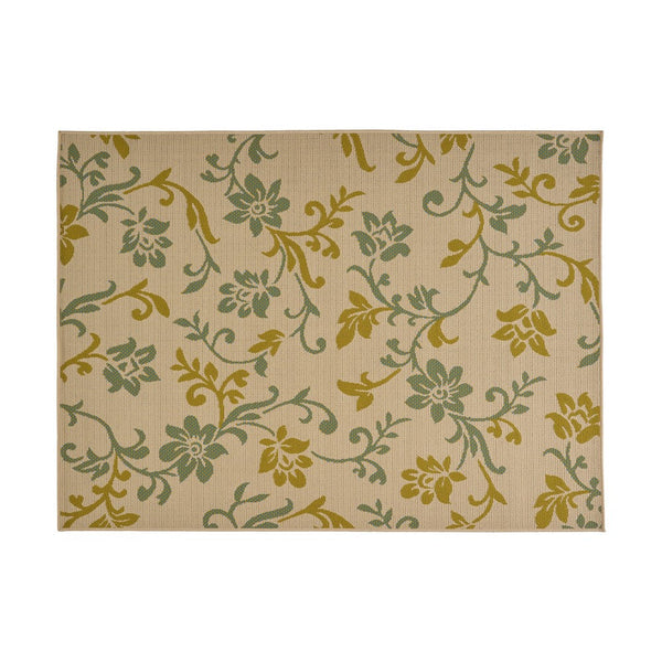 Ira Area Rug, Floral Details, 5 x 7 Power Loomed Ivory Green Indoor Outdoor By Casagear Home