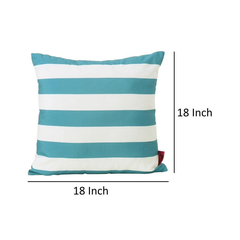 Naed Square Outdoor Throw Pillow Set of 2, 18 Inch Teal Blue White Stripes By Casagear Home