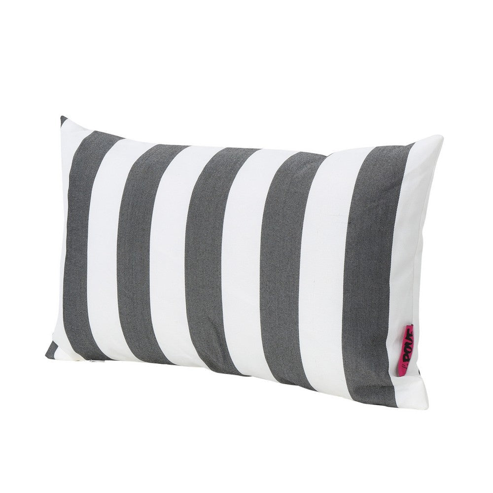 Naed Rectangular Outdoor Throw Pillow Set of 2, Black and White Stripes By Casagear Home