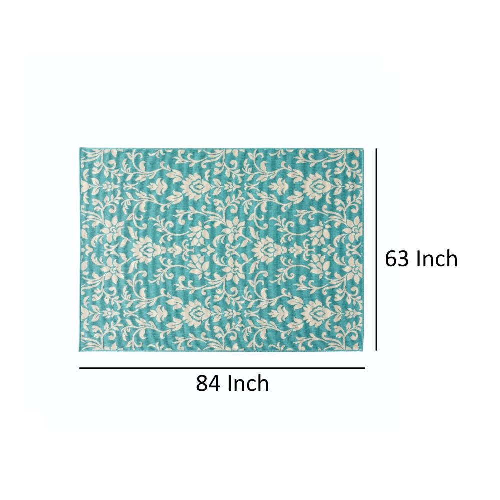 Dian Area Rug, 5 x 7, Power Loom Ivory Blue Floral Patterns, Indoor Outdoor -BM321301