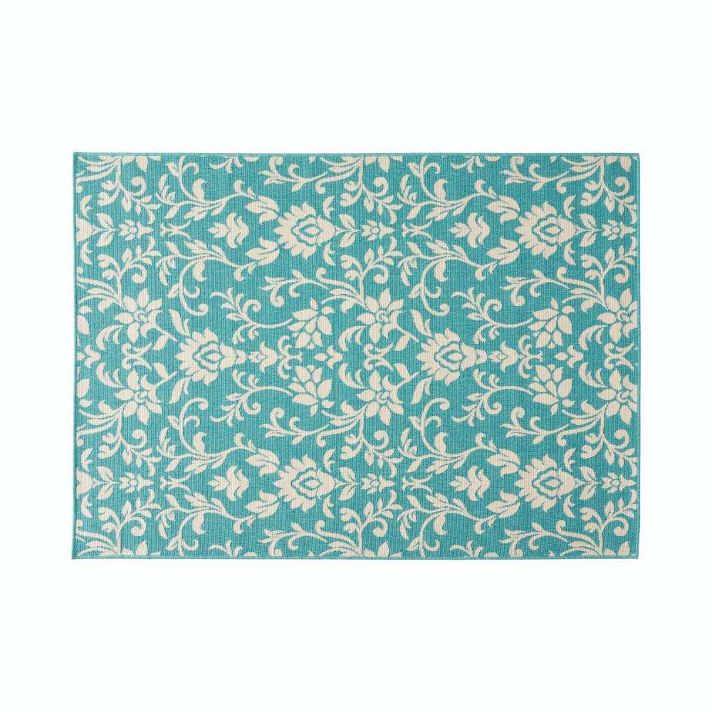 Dian Area Rug, 5 x 7, Power Loom Ivory Blue Floral Patterns, Indoor Outdoor