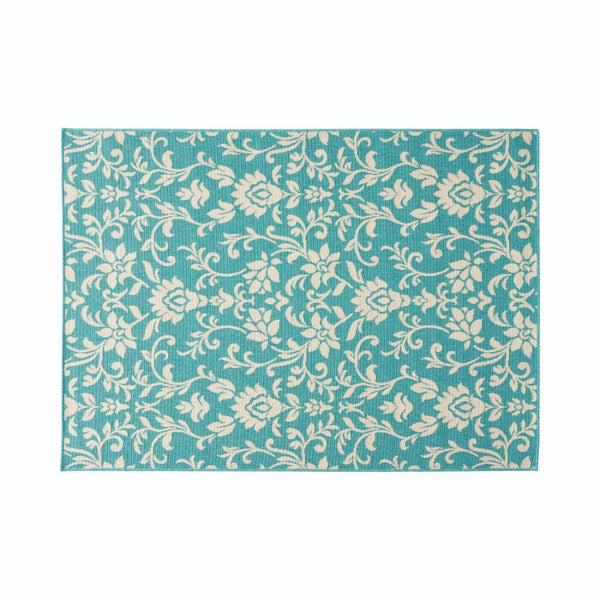 Dian Area Rug, 5 x 7, Power Loom Ivory Blue Floral Patterns, Indoor Outdoor