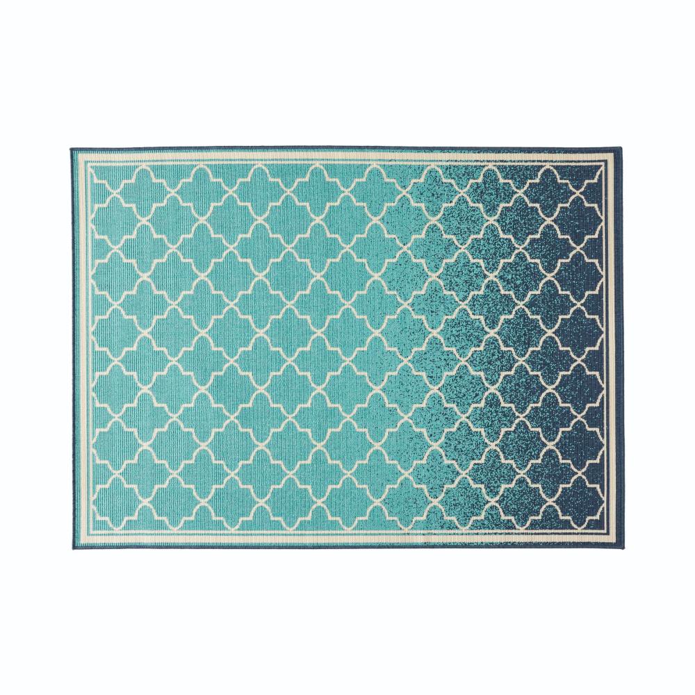 Dian Area Rug, 5 x 7, Power Loom, Ivory Blue Ombre Patterns, Indoor Outdoor