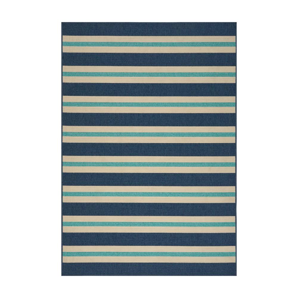 Dian Area Rug, 5 x 8, Power Loom, Ivory and Blue Stripes, Indoor Outdoor