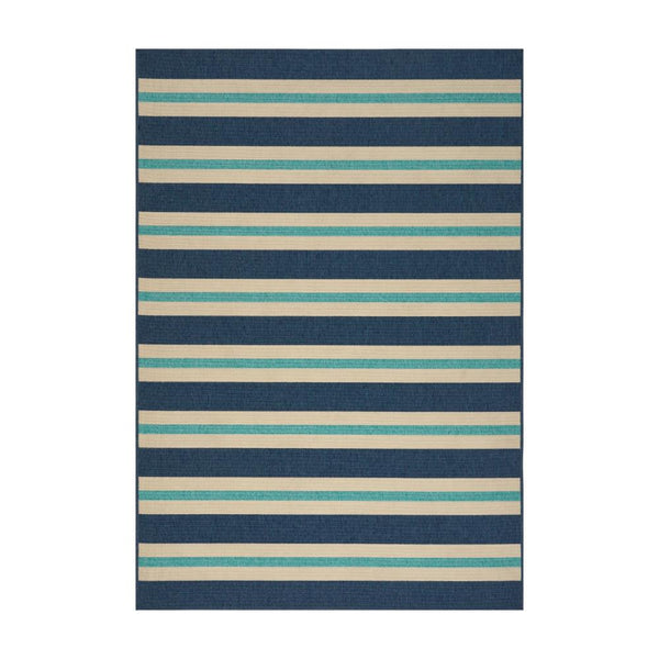 Dian Area Rug, 5 x 8, Power Loom, Ivory and Blue Stripes, Indoor Outdoor