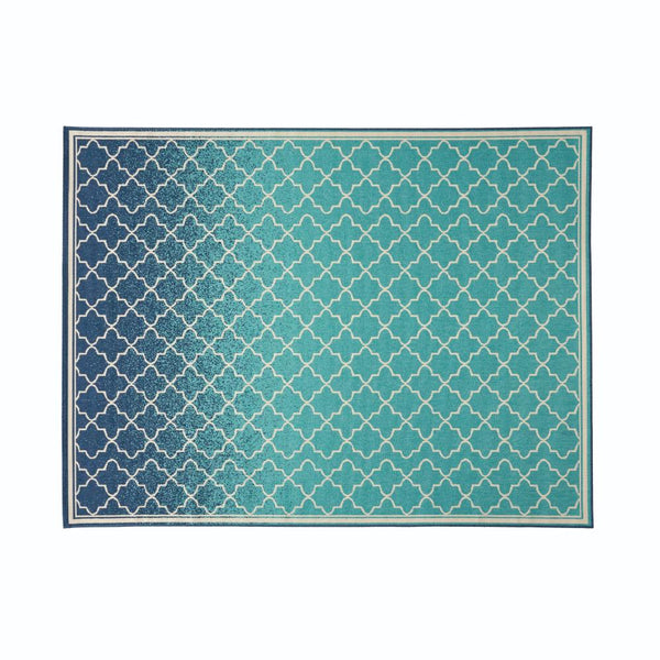 Dian Area Rug, 8 x 10, Power Loom Ivory Blue Ombre Patterns, Indoor Outdoor