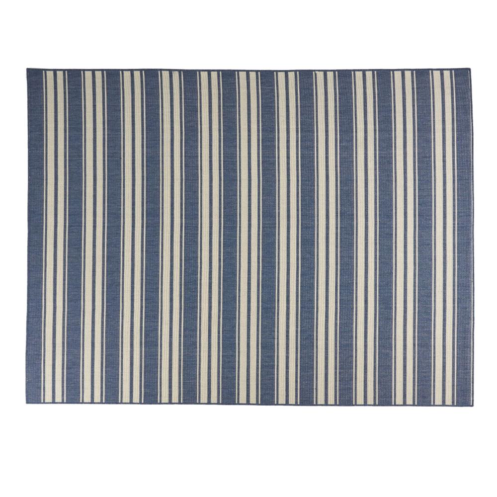 Dian Area Rug, 8 x 10, Power Loom, Ivory Blue Stripes, Indoor Outdoor