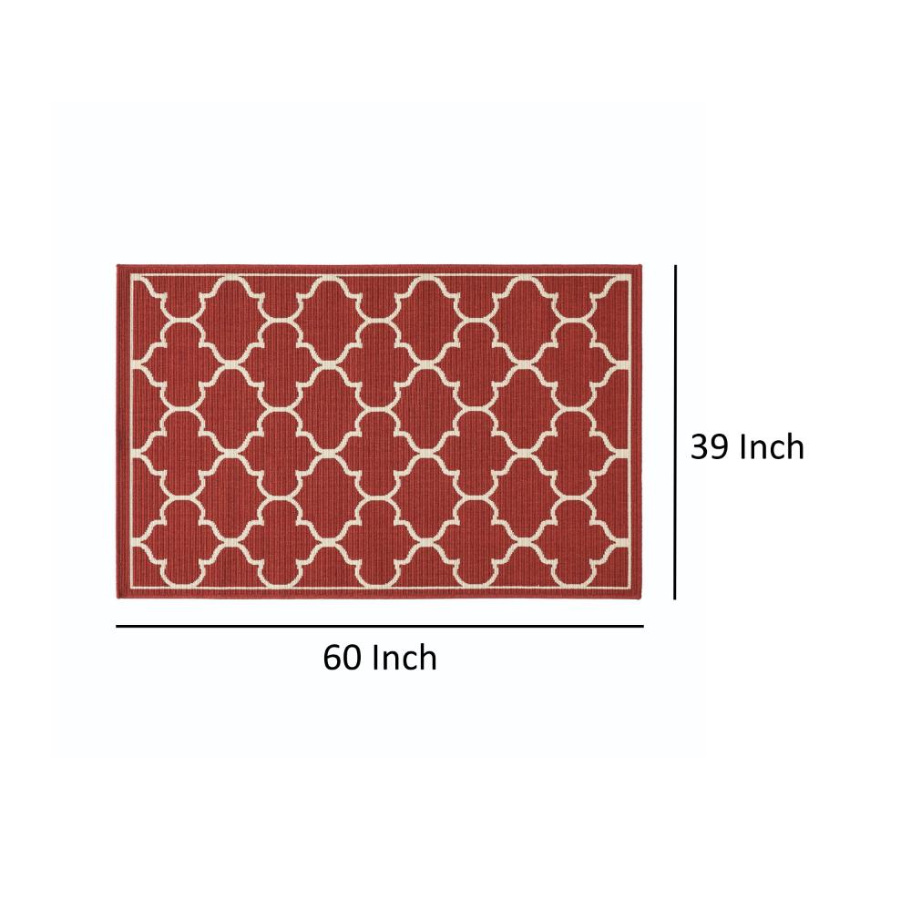 Dian Area Rug, 3 x 5, Power Loom, Ivory Trellis Details, Red Indoor Outdoor -BM321306
