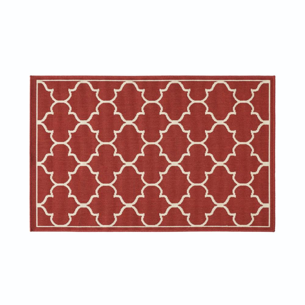 Dian Area Rug, 3 x 5, Power Loom, Ivory Trellis Details, Red Indoor Outdoor