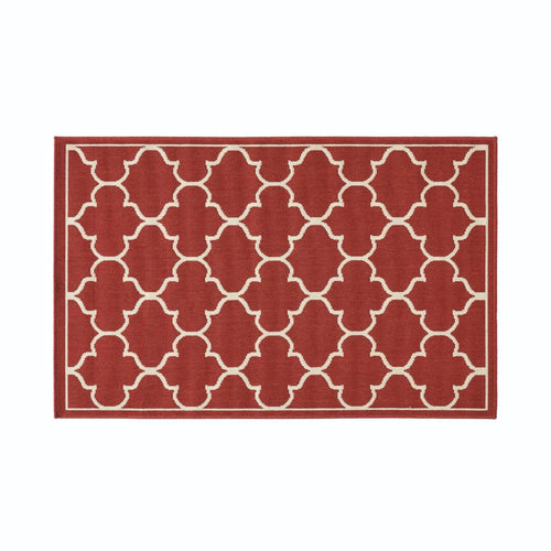 Dian Area Rug, 3 x 5, Power Loom, Ivory Trellis Details, Red Indoor Outdoor