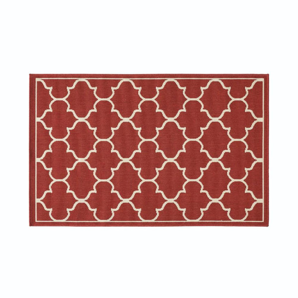 Dian Area Rug, 3 x 5, Power Loom, Ivory Trellis Details, Red Indoor Outdoor