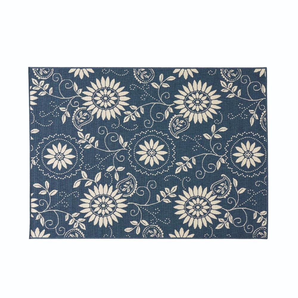 Dian Area Rug, 5 x 7, Power Loom, Ivory Blue Floral Details, Indoor Outdoor