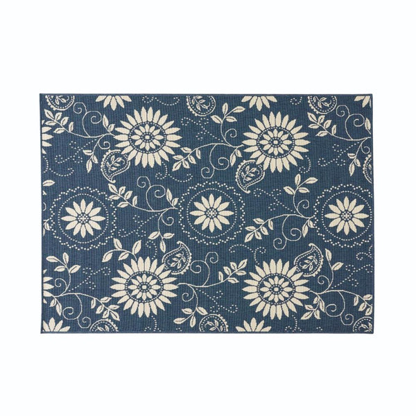 Dian Area Rug, 5 x 7, Power Loom, Ivory Blue Floral Details, Indoor Outdoor
