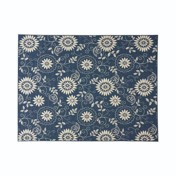 Dian Area Rug, 8 x 10, Power Loom Ivory Blue Floral Details, Indoor Outdoor