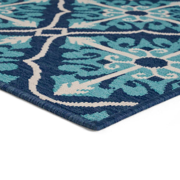Dian Area Rug, 5 x 7, Power Loomed Navy Blue Trellis Design Indoor Outdoor -BM321309