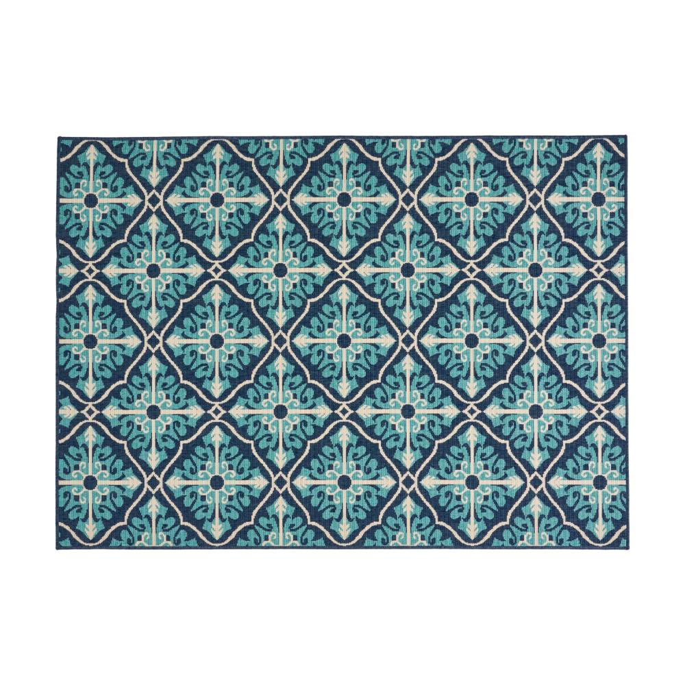Dian Area Rug, 5 x 7, Power Loomed Navy Blue Trellis Design Indoor Outdoor