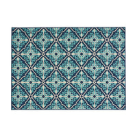 Dian Area Rug, 5 x 7, Power Loomed Navy Blue Trellis Design Indoor Outdoor