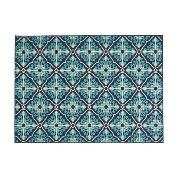Dian Area Rug, 5 x 7, Power Loomed Navy Blue Trellis Design Indoor Outdoor