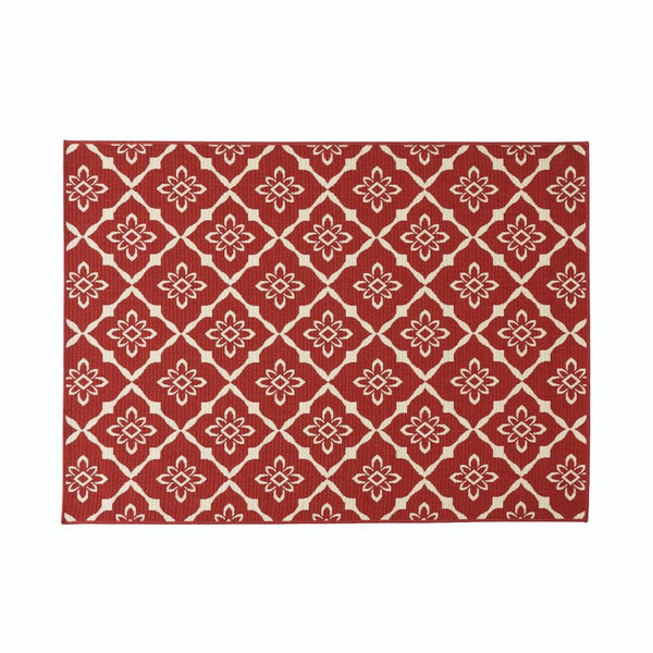 Dian Area Rug, 5 x 7, Power Loom Ivory Red Floral Details, Indoor Outdoor
