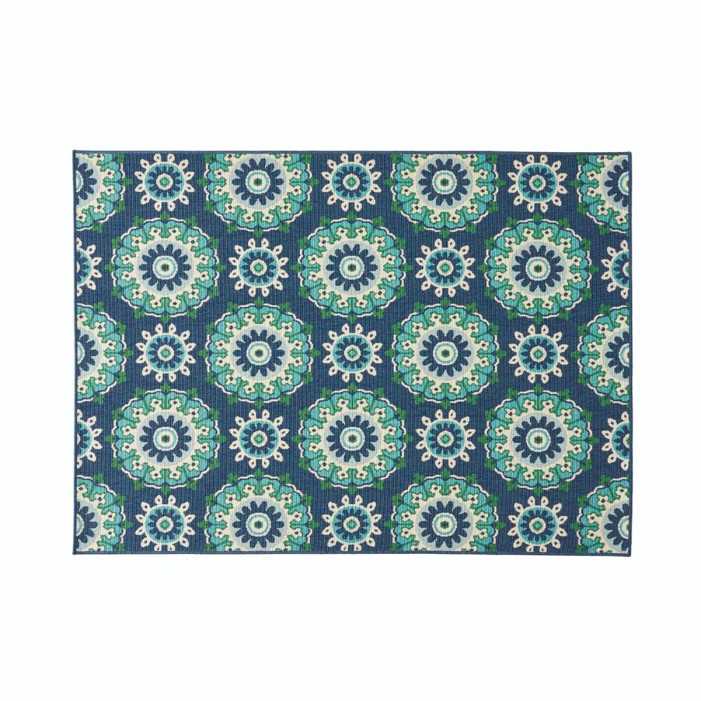 Dian Area Rug, 5 x 7, Power Loom, Navy Blue Floral Details, Indoor Outdoor