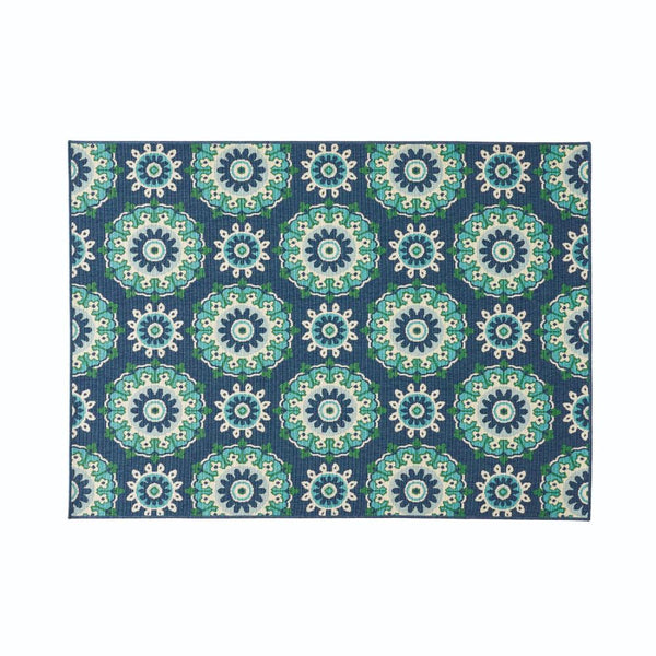Dian Area Rug, 5 x 7, Power Loom, Navy Blue Floral Details, Indoor Outdoor