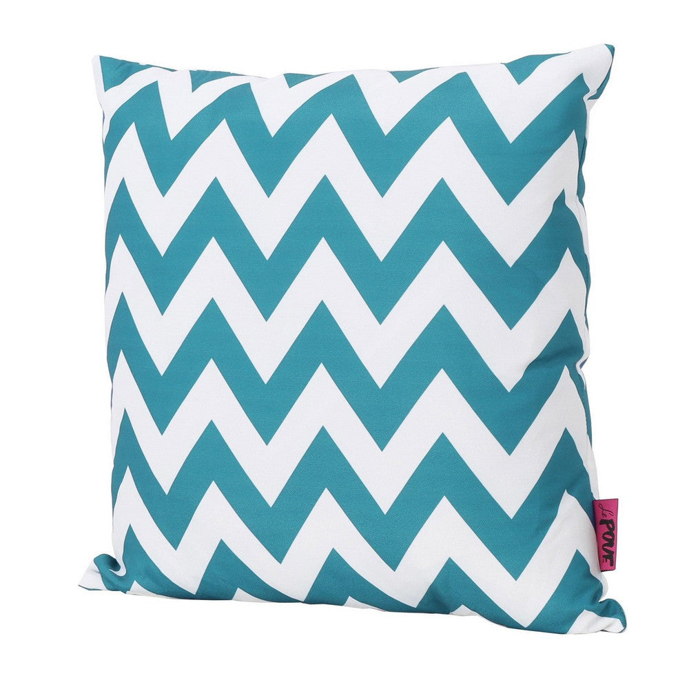 Isol Square Outdoor Throw Pillow Set of 2, Chevron Pattern, White, Teal By Casagear Home