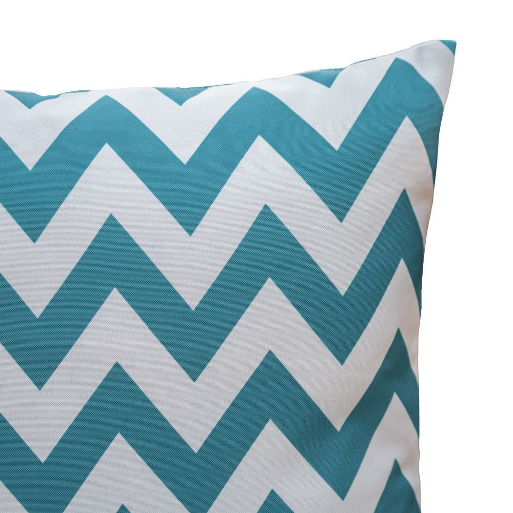 Isol Square Outdoor Throw Pillow Set of 2, Chevron Pattern, White, Teal By Casagear Home