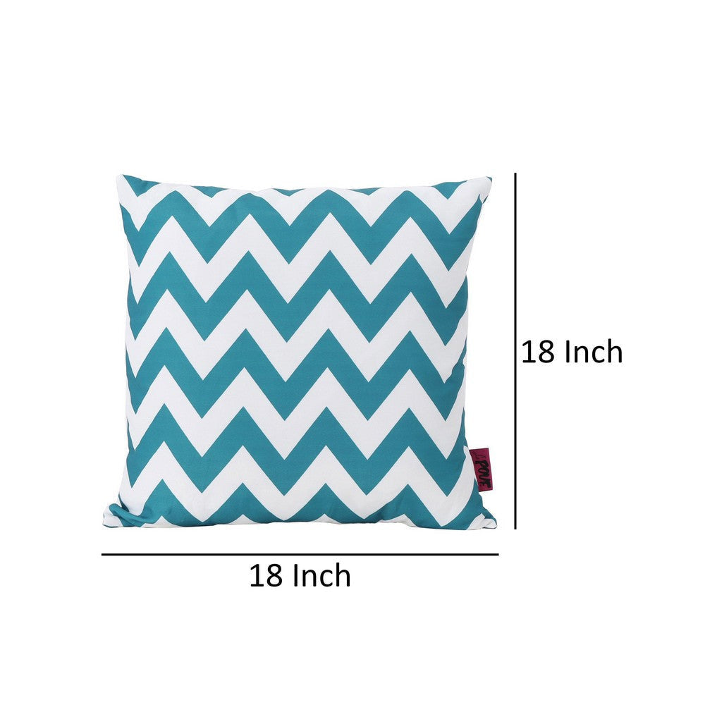 Isol Square Outdoor Throw Pillow Set of 2, Chevron Pattern, White, Teal By Casagear Home