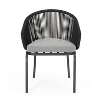 Candy Outdoor Dining Chair Set of 2, Gray Fabric, Black Metal, Woven Rope -BM321315