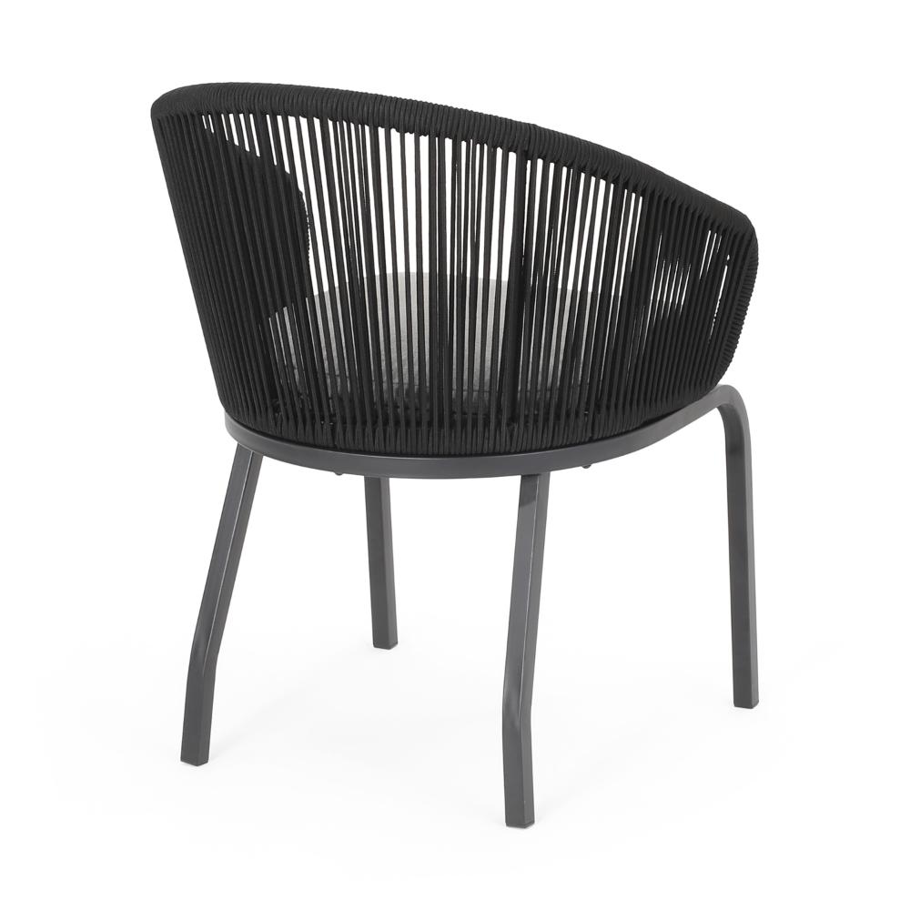 Candy Outdoor Dining Chair Set of 2, Gray Fabric, Black Metal, Woven Rope -BM321315