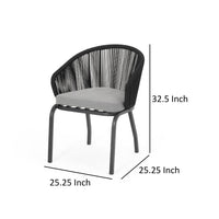 Candy Outdoor Dining Chair Set of 2, Gray Fabric, Black Metal, Woven Rope -BM321315