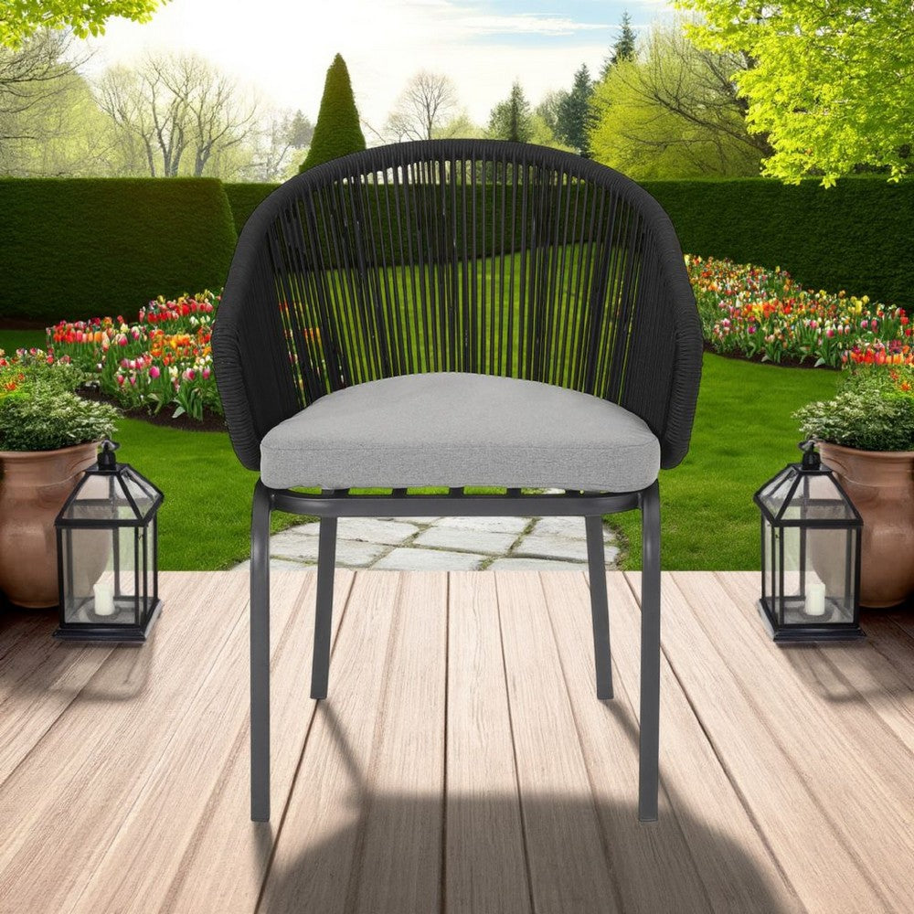 Candy Outdoor Dining Chair Set of 2, Gray Fabric, Black Metal, Woven Rope -BM321315