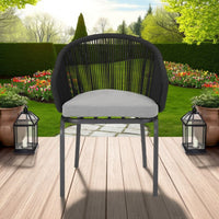 Candy Outdoor Dining Chair Set of 2, Gray Fabric, Black Metal, Woven Rope -BM321315