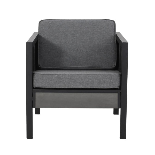 Tomy Outdoor Club Accent Chair Set of 2, Gray Olefin Cushions, Black Iron -BM321319