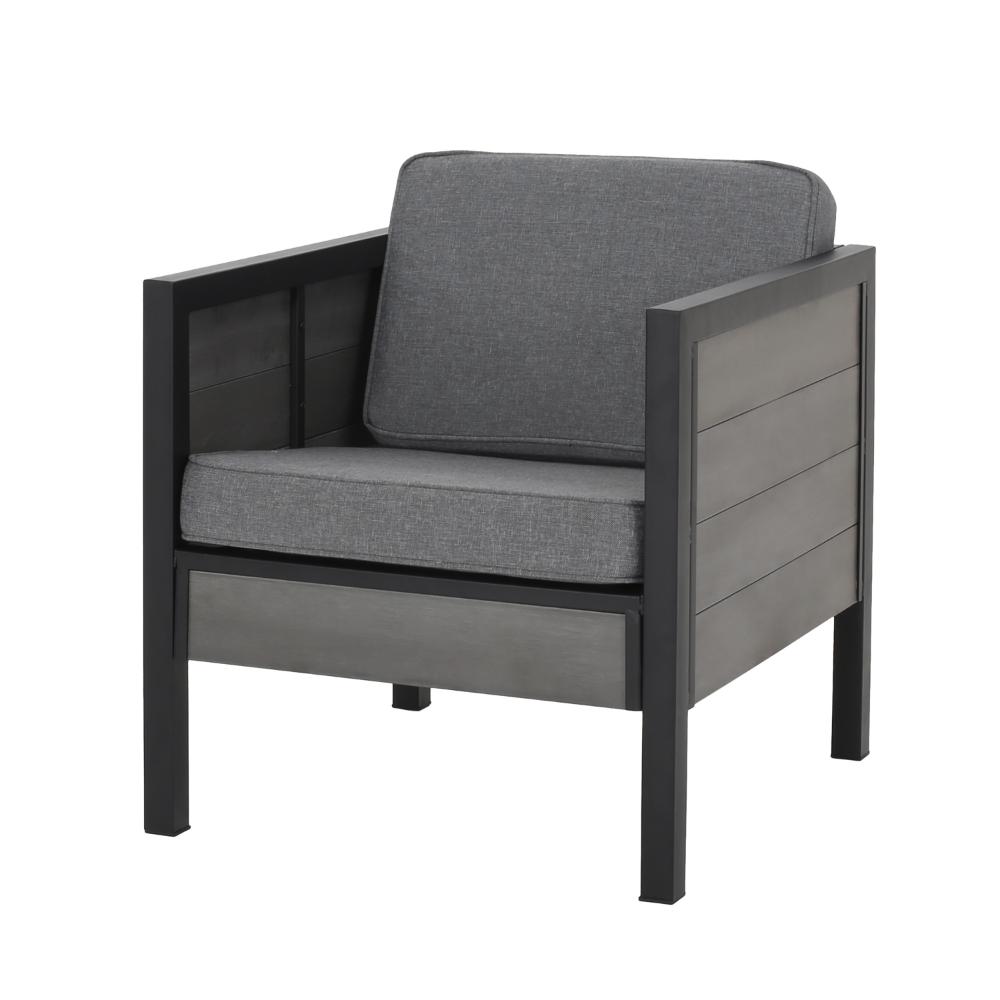 Tomy Outdoor Club Accent Chair Set of 2, Gray Olefin Cushions, Black Iron -BM321319
